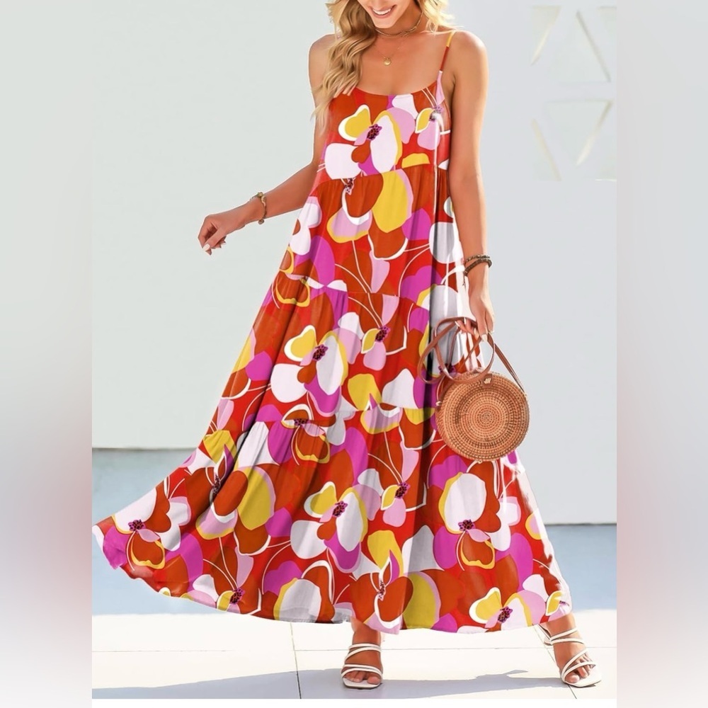 NWT ANRABESS Women Summer Casual Loose Sleeveless Sundress Spaghetti Strap - Picture 3 of 9